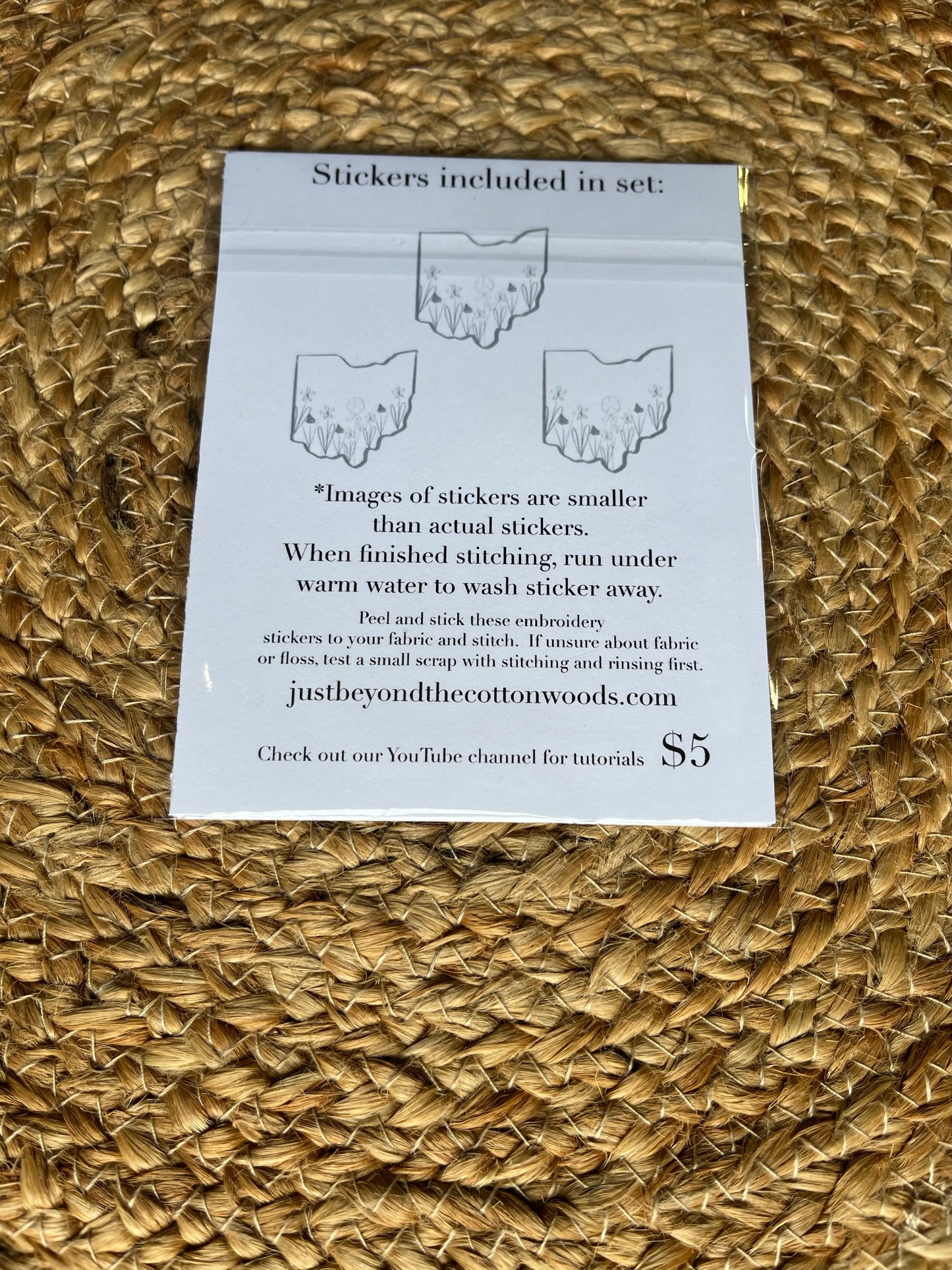 Package of Ohio patterns with product details on woven mat