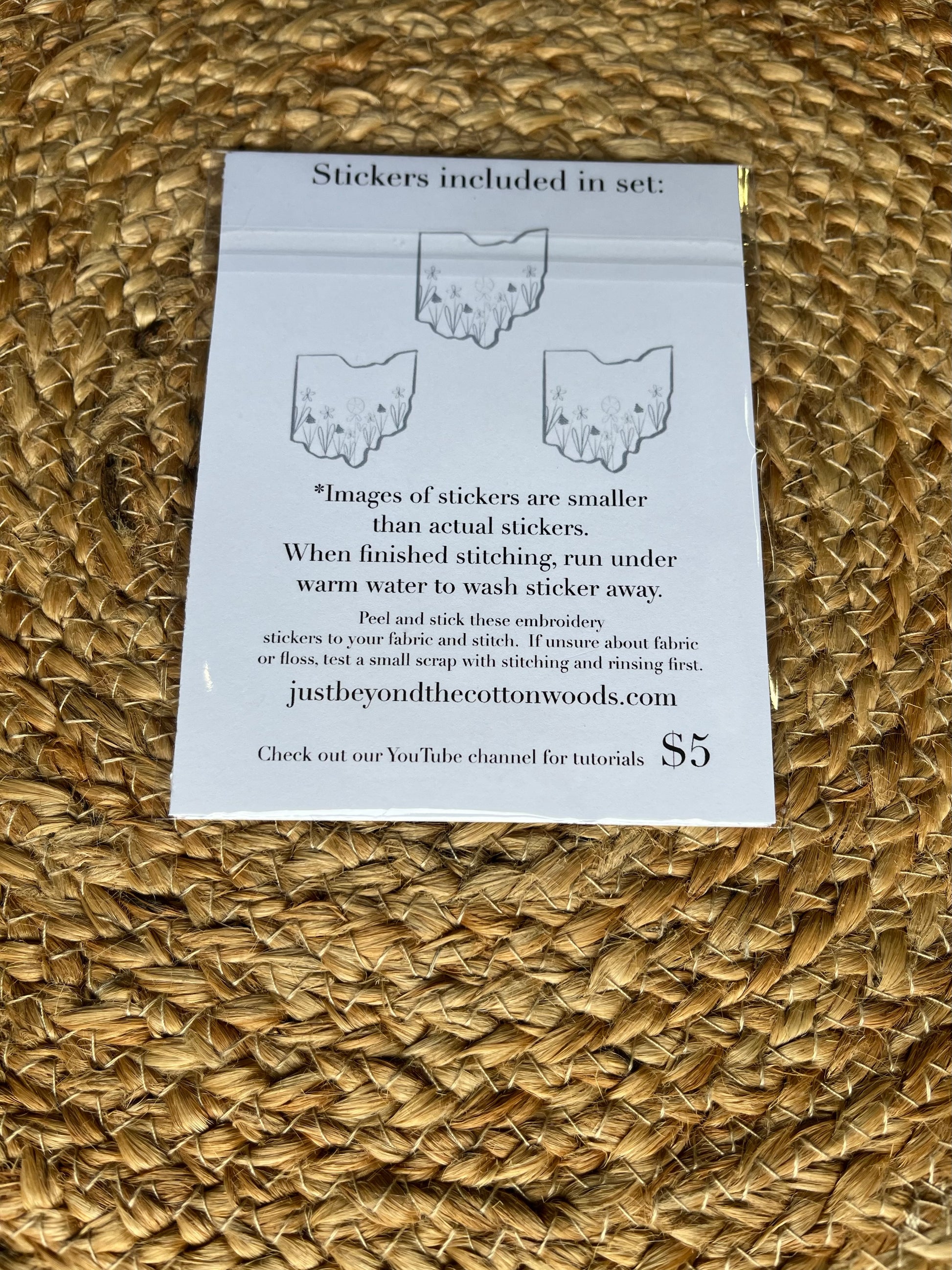 Package of Ohio patterns with product details on woven mat