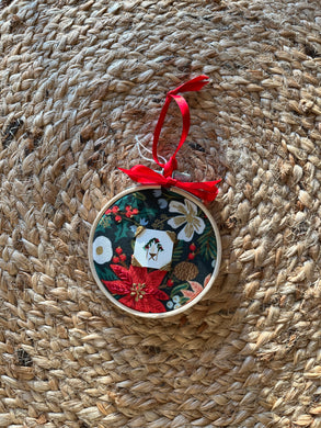 Tiny Watercolor Painting Hand Embroidered Nativity Ornament