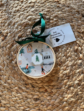 Tiny Watercolor Painting Hand Embroidered Ornament