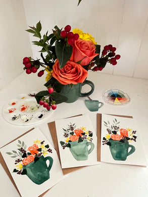 Autumn Watercolor Workshop {Floral Arrangements in Coffee Mugs}